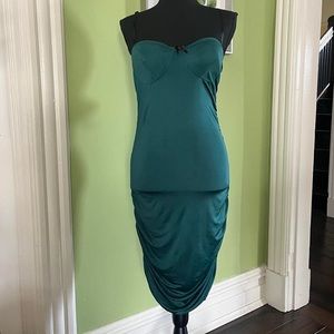 Vintage 90s forest emerald green ruched slip dress